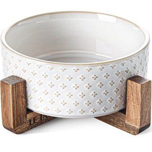 LE TAUCI Dog Bowl Ceramic Dog Bowl Set with Acacia Wood Stand, 3 Cups Single